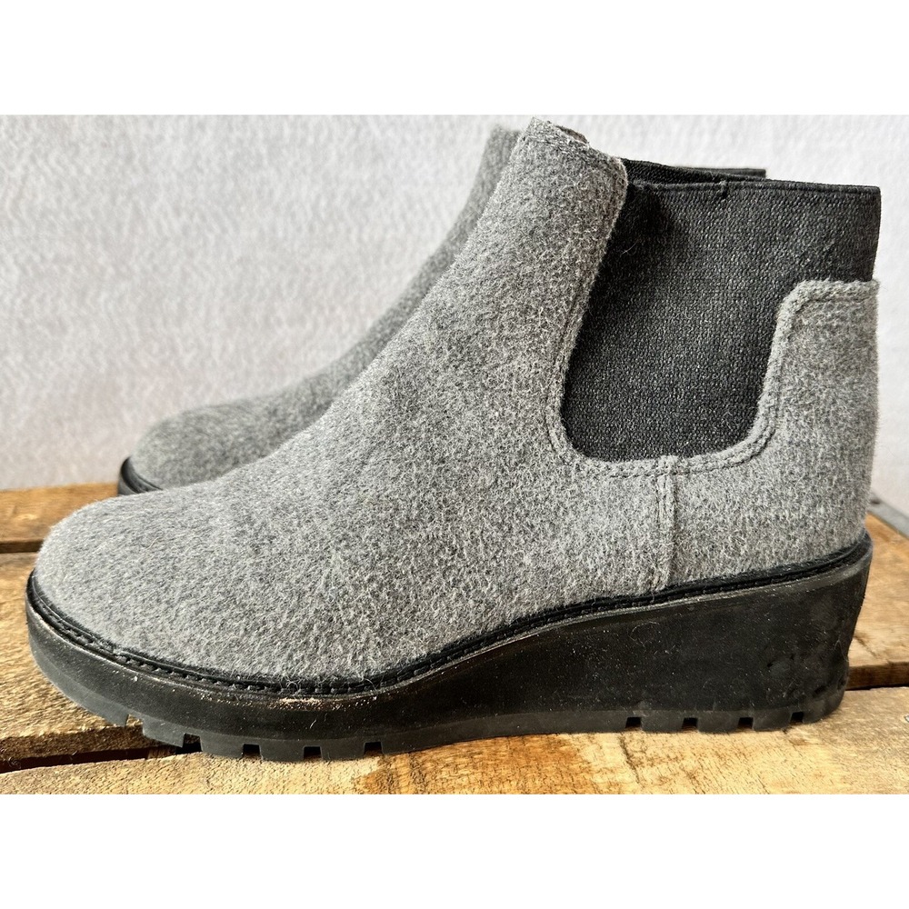 Eileen Fisher Chelsea Felt Wedge Ankle Boots Womens 7.5 Grey Good